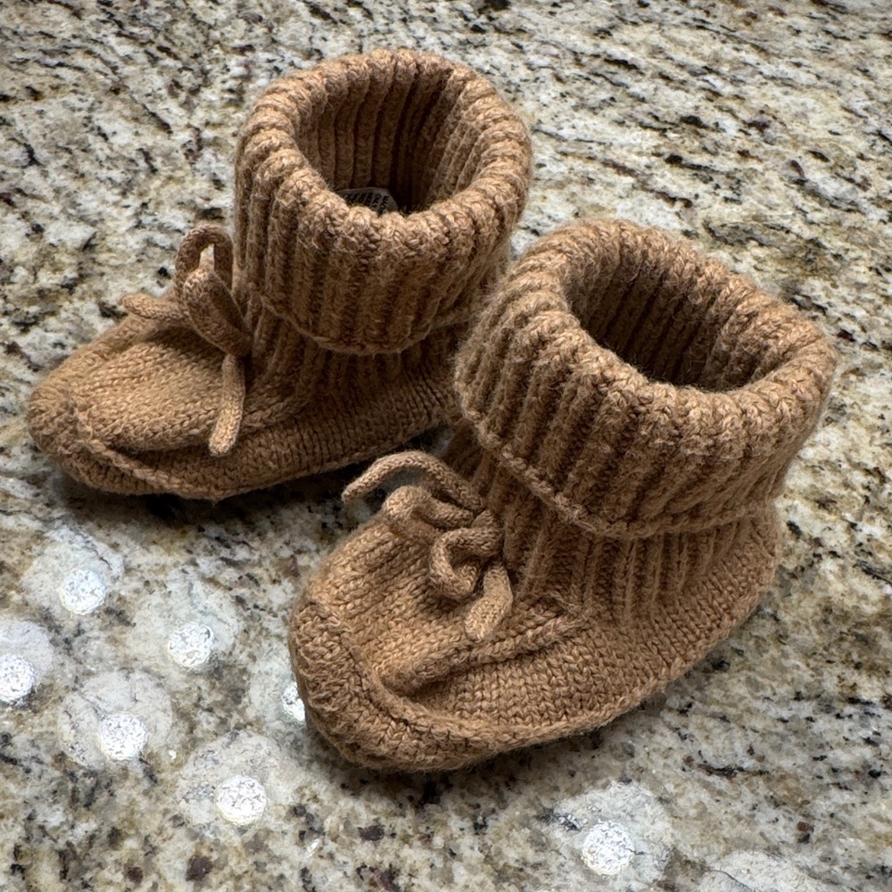 Cozy Tan Knit Baby Booties